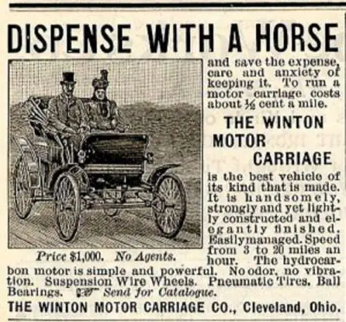 Thirteen days after selling its first car, the Winton Motor Carriage Company became an international marque, selling a car to John Moodie of Hamilton, Ontario