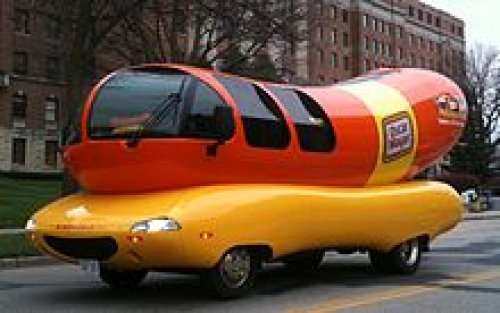 The first “Wienermobile”, an automobile shaped like a hot dog used to advertise Oscar Mayer products, created by Oscar’s nephew, Carl G