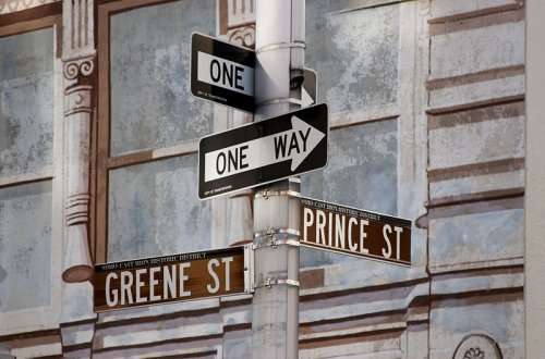 A traffic regulation in New York City established the first street to go in one direction only, or “One Way,” as the signs said
