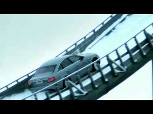 First broadcast of the spectacular 1980s television commercial showing a gravity-defying Audi Quattro saloon climbing 47 metres of treacherously steep, snow-covered ski jump, was remade using a new A6 saloon to mark the 25th Anniversary of Quattro