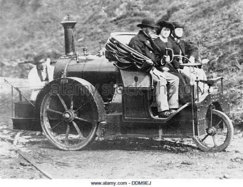 Driving a three-wheeled steam carriage, the Earl of Caithness, accompanied by his wife and the Reverend William Ross, set out on a 146-mile journey over the mountainous terrain from Inverness to Barrogill Castle (now the Castle of Mey), near Thurso, Scotland