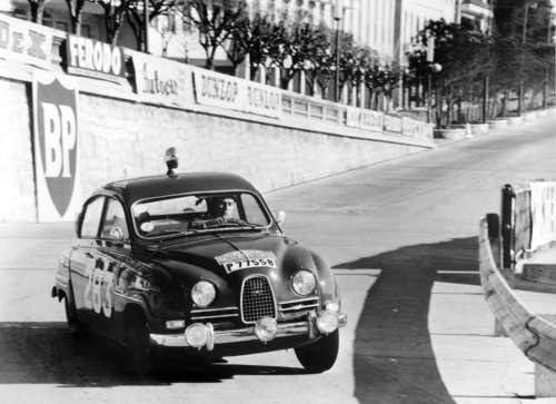 An 851-cc Saab 96, driven by Swedes Erik Carlsson and Gunar Haggböm, became the smallest car to win the Monte Carlo Rally