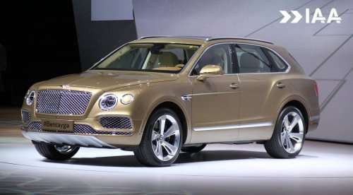 An evolution of the 2012 Bentley EXP 9 F concept car, the production Bentayga debuted at the Frankfurt Motor Show, as Bentley’s first SUV